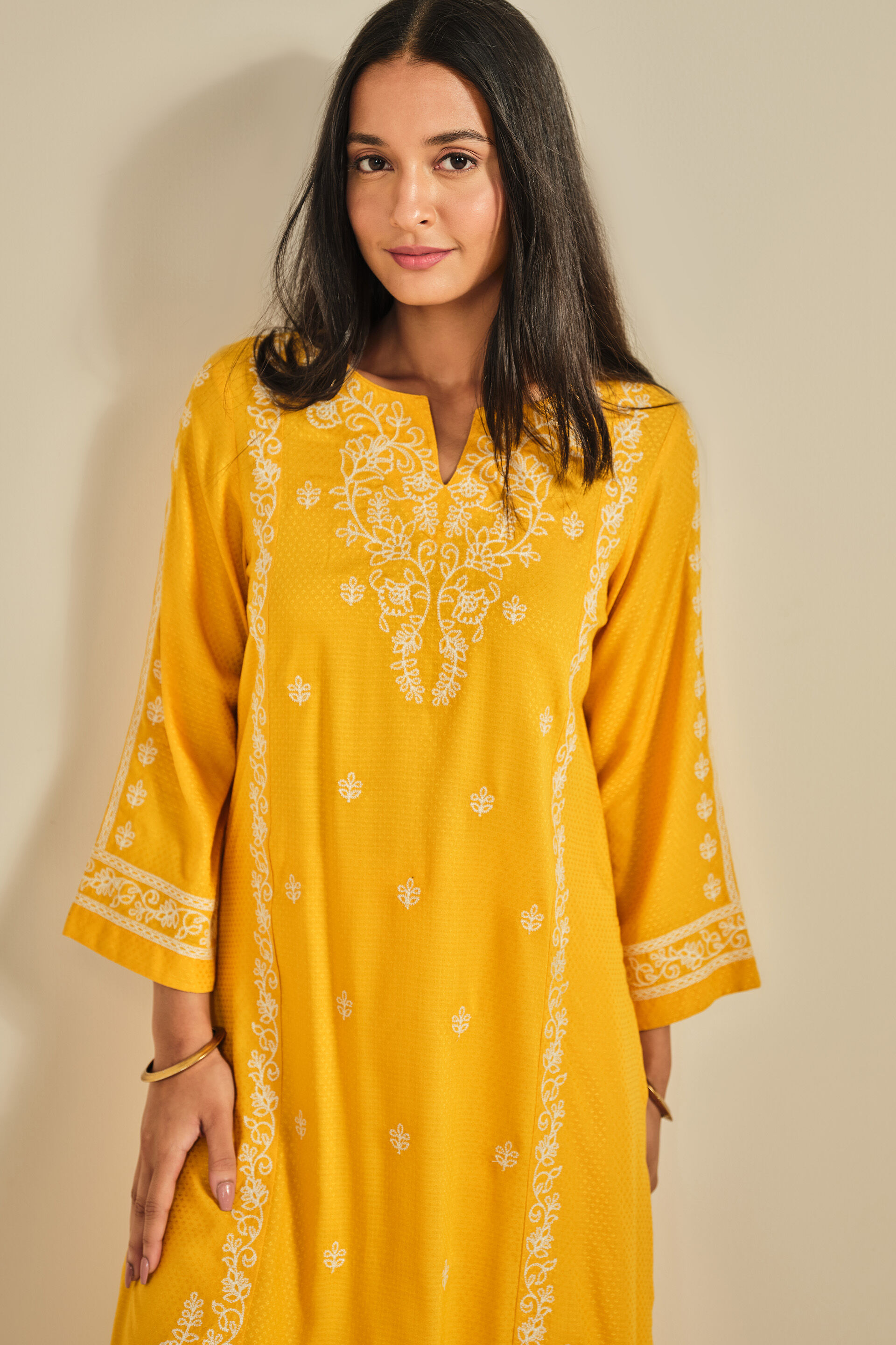 Manmohak Mustard Kurta Set, Mustard, image 3